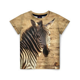Детская футболка 3D с принтом Зебра в Петрозаводске, 100% гипоаллергенный полиэфир | прямой крой, круглый вырез горловины, длина до линии бедер, чуть спущенное плечо, ткань немного тянется | африка | голова животного | зебра | лошадь | природа