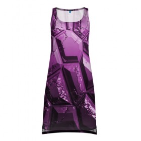 Платье-майка 3D с принтом Каменная кладка фиолетовая в Петрозаводске, 100% полиэстер | полуприлегающий силуэт, широкие бретели, круглый вырез горловины, удлиненный подол сзади. | Тематика изображения на принте: 