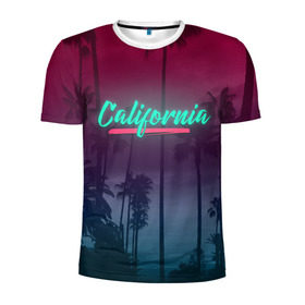Мужская футболка 3D спортивная с принтом California в Петрозаводске, 100% полиэстер с улучшенными характеристиками | приталенный силуэт, круглая горловина, широкие плечи, сужается к линии бедра | america | california | city | state | sun. summer | америка | город | калифорния | лето | солнце | штат
