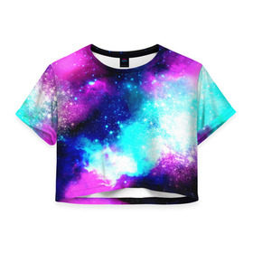Женская футболка 3D укороченная с принтом Космические краски в Петрозаводске, 100% полиэстер | круглая горловина, длина футболки до линии талии, рукава с отворотами | star | звезды | яркие