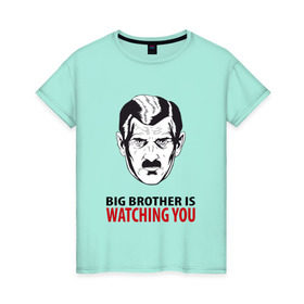 Женская футболка хлопок с принтом Big Brother is watching you в Петрозаводске, 100% хлопок | прямой крой, круглый вырез горловины, длина до линии бедер, слегка спущенное плечо | 1984 | большой брат | джордж оурелл