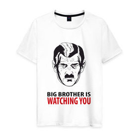 Мужская футболка хлопок с принтом Big Brother is watching you в Петрозаводске, 100% хлопок | прямой крой, круглый вырез горловины, длина до линии бедер, слегка спущенное плечо. | Тематика изображения на принте: 1984 | большой брат | джордж оурелл