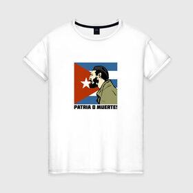 Женская футболка хлопок с принтом Фидель Кастро в Петрозаводске, 100% хлопок | прямой крой, круглый вырез горловины, длина до линии бедер, слегка спущенное плечо | Тематика изображения на принте: 