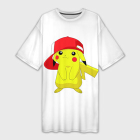 Платье-футболка 3D с принтом Пикачу в кепке в Петрозаводске,  |  | bulbasaur | pikachu | pokemon | squirtle | бальбазар | пикачу | покемон | сквиртл