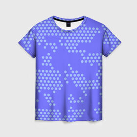 Женская футболка 3D с принтом Кибер камуфляж 7 в Петрозаводске, 100% полиэфир ( синтетическое хлопкоподобное полотно) | прямой крой, круглый вырез горловины, длина до линии бедер | пиксели | сиреневый | точки