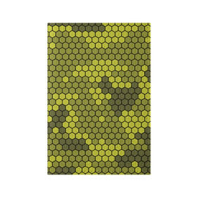 Обложка для паспорта матовая кожа с принтом Кибер камуфляж 8 в Петрозаводске, натуральная матовая кожа | размер 19,3 х 13,7 см; прозрачные пластиковые крепления | Тематика изображения на принте: желтый | соты