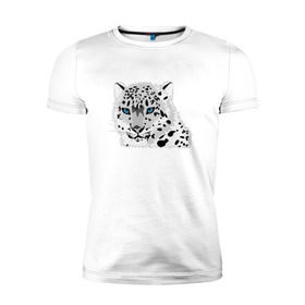 Мужская футболка премиум с принтом Белый тигр в Петрозаводске, 92% хлопок, 8% лайкра | приталенный силуэт, круглый вырез ворота, длина до линии бедра, короткий рукав | Тематика изображения на принте: снежный барс | хищник