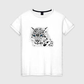 Женская футболка хлопок с принтом Белый тигр в Петрозаводске, 100% хлопок | прямой крой, круглый вырез горловины, длина до линии бедер, слегка спущенное плечо | снежный барс | хищник