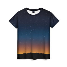Женская футболка 3D с принтом Звездное небо в Петрозаводске, 100% полиэфир ( синтетическое хлопкоподобное полотно) | прямой крой, круглый вырез горловины, длина до линии бедер | вселенная | галактика | горизон | звезды | небо | ночь