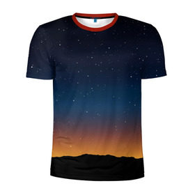 Мужская футболка 3D спортивная с принтом Звездное небо в Петрозаводске, 100% полиэстер с улучшенными характеристиками | приталенный силуэт, круглая горловина, широкие плечи, сужается к линии бедра | Тематика изображения на принте: вселенная | галактика | горизон | звезды | небо | ночь