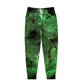 Мужские брюки 3D с принтом Зеленый Космос в Петрозаводске, 100% полиэстер | манжеты по низу, эластичный пояс регулируется шнурком, по бокам два кармана без застежек, внутренняя часть кармана из мелкой сетки | вселенная | галактика | звезды
