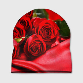 Шапка 3D с принтом Розы в Петрозаводске, 100% полиэстер | универсальный размер, печать по всей поверхности изделия | букет | красная | лепесток | разноцветная | роза | цветок
