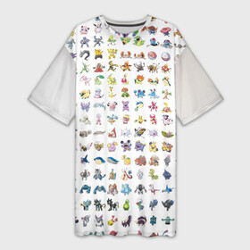 Платье-футболка 3D с принтом Wall в Петрозаводске,  |  | bulbasaur | pikachu | pokemon | squirtle | бальбазар | пикачу | покемон | сквиртл