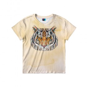 Детская футболка 3D с принтом Тигр 2 в Петрозаводске, 100% гипоаллергенный полиэфир | прямой крой, круглый вырез горловины, длина до линии бедер, чуть спущенное плечо, ткань немного тянется | Тематика изображения на принте: тигр