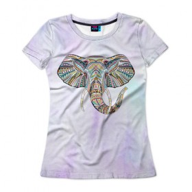 Женская футболка 3D с принтом Слон в Петрозаводске, 100% полиэфир ( синтетическое хлопкоподобное полотно) | прямой крой, круглый вырез горловины, длина до линии бедер | слон