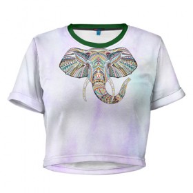 Женская футболка 3D укороченная с принтом Слон в Петрозаводске, 100% полиэстер | круглая горловина, длина футболки до линии талии, рукава с отворотами | слон