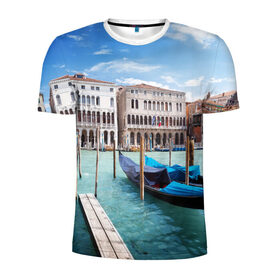Мужская футболка 3D спортивная с принтом Италия (Венеция) в Петрозаводске, 100% полиэстер с улучшенными характеристиками | приталенный силуэт, круглая горловина, широкие плечи, сужается к линии бедра | europe | italy | venice | венеция | вода | европа | ес | италия | каникулы | лодки | отдых | отпуск | солнце | туризм