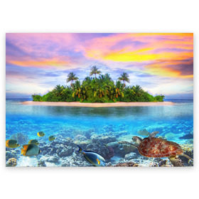 Поздравительная открытка с принтом Мальдивы в Петрозаводске, 100% бумага | плотность бумаги 280 г/м2, матовая, на обратной стороне линовка и место для марки
 | Тематика изображения на принте: загар | каникулы | мальдивские острова | мальдивы | отдых | отпуск | пляж | приключения | солнце | туризм