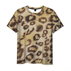 Мужская футболка 3D с принтом Леопардовая ткань в Петрозаводске, 100% полиэфир | прямой крой, круглый вырез горловины, длина до линии бедер | гепард | гламур | леопард | мода | пятна | роскошь | ткань | точки | шерсть