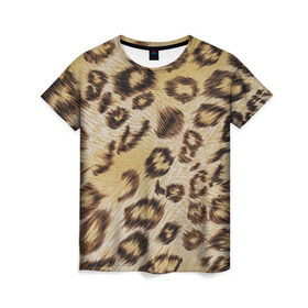 Женская футболка 3D с принтом Леопардовая ткань в Петрозаводске, 100% полиэфир ( синтетическое хлопкоподобное полотно) | прямой крой, круглый вырез горловины, длина до линии бедер | гепард | гламур | леопард | мода | пятна | роскошь | ткань | точки | шерсть