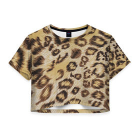 Женская футболка 3D укороченная с принтом Леопардовая ткань в Петрозаводске, 100% полиэстер | круглая горловина, длина футболки до линии талии, рукава с отворотами | гепард | гламур | леопард | мода | пятна | роскошь | ткань | точки | шерсть
