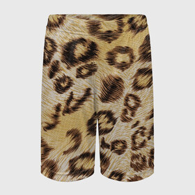 Детские спортивные шорты 3D с принтом Леопардовая ткань в Петрозаводске,  100% полиэстер
 | пояс оформлен широкой мягкой резинкой, ткань тянется
 | Тематика изображения на принте: гепард | гламур | леопард | мода | пятна | роскошь | ткань | точки | шерсть