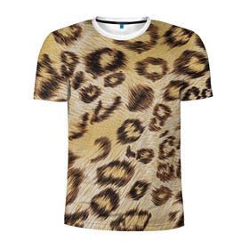 Мужская футболка 3D спортивная с принтом Леопардовая ткань в Петрозаводске, 100% полиэстер с улучшенными характеристиками | приталенный силуэт, круглая горловина, широкие плечи, сужается к линии бедра | гепард | гламур | леопард | мода | пятна | роскошь | ткань | точки | шерсть
