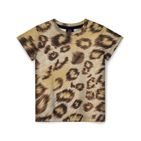 Детская футболка 3D с принтом Леопардовая ткань в Петрозаводске, 100% гипоаллергенный полиэфир | прямой крой, круглый вырез горловины, длина до линии бедер, чуть спущенное плечо, ткань немного тянется | Тематика изображения на принте: гепард | гламур | леопард | мода | пятна | роскошь | ткань | точки | шерсть