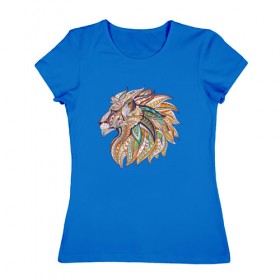 Женская футболка хлопок с принтом Лев 2 в Петрозаводске, 100% хлопок | прямой крой, круглый вырез горловины, длина до линии бедер, слегка спущенное плечо | лев