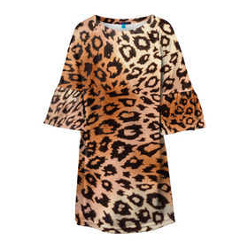 Детское платье 3D с принтом Леопардовая шкура в Петрозаводске, 100% полиэстер | прямой силуэт, чуть расширенный к низу. Круглая горловина, на рукавах — воланы | Тематика изображения на принте: гепард | гламур | леопард | мода | роскошь | шерсть