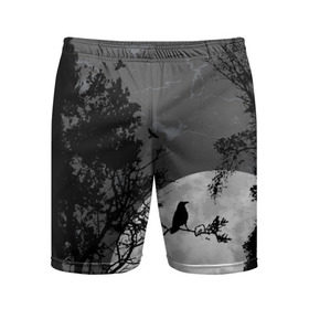 Мужские шорты 3D спортивные с принтом Черный ворон в Петрозаводске,  |  | Тематика изображения на принте: ворон | луна | новинки | ночь | полнолуние | природа | птица