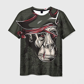 Мужская футболка 3D с принтом Старый пират в Петрозаводске, 100% полиэфир | прямой крой, круглый вырез горловины, длина до линии бедер | Тематика изображения на принте: обезьяна | шимпанзе