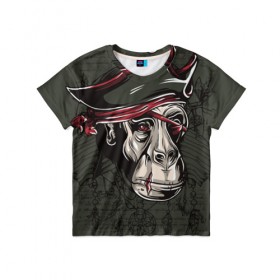 Детская футболка 3D с принтом Старый пират в Петрозаводске, 100% гипоаллергенный полиэфир | прямой крой, круглый вырез горловины, длина до линии бедер, чуть спущенное плечо, ткань немного тянется | обезьяна | шимпанзе