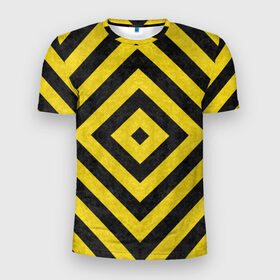 Мужская футболка 3D спортивная с принтом Чёрные и Жёлтые Квадраты в Петрозаводске, 100% полиэстер с улучшенными характеристиками | приталенный силуэт, круглая горловина, широкие плечи, сужается к линии бедра | жёлтый | квадрат | полосы | текстура | узор | чёрный