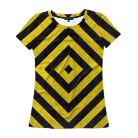 Женская футболка 3D с принтом Чёрные и Жёлтые Квадраты в Петрозаводске, 100% полиэфир ( синтетическое хлопкоподобное полотно) | прямой крой, круглый вырез горловины, длина до линии бедер | Тематика изображения на принте: жёлтый | квадрат | полосы | текстура | узор | чёрный