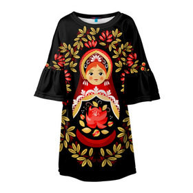 Детское платье 3D с принтом Матрешка в Петрозаводске, 100% полиэстер | прямой силуэт, чуть расширенный к низу. Круглая горловина, на рукавах — воланы | flowers | matryoshka | russian | роспись | русская | цветы