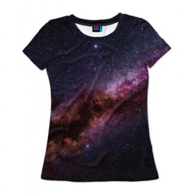 Женская футболка 3D с принтом Млечный путь в Петрозаводске, 100% полиэфир ( синтетическое хлопкоподобное полотно) | прямой крой, круглый вырез горловины, длина до линии бедер | вселенная | галактика | звёзды | космическое пространство | космос | созвездие