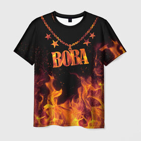 Мужская футболка 3D с принтом Вова в Петрозаводске, 100% полиэфир | прямой крой, круглый вырез горловины, длина до линии бедер | black background | chain | fire | name | stars | vova | вова | звезды | имя | огонь | цепь | черный фон