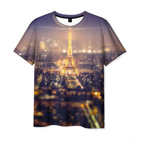 Мужская футболка 3D с принтом Эйфелева башня в Петрозаводске, 100% полиэфир | прямой крой, круглый вырез горловины, длина до линии бедер | sity | блики | город | европа | ночь | париж | романтика | свет | эйфелева башня