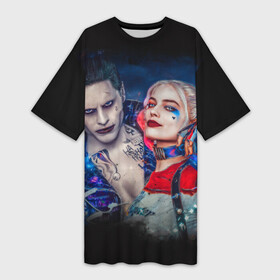Платье-футболка 3D с принтом Харли и Джокер в Петрозаводске,  |  | harley quinn | suicide squad | the joker | джокер | харли квинн