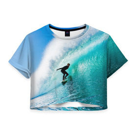 Женская футболка 3D укороченная с принтом Океан в Петрозаводске, 100% полиэстер | круглая горловина, длина футболки до линии талии, рукава с отворотами | лето | море | океан | отдых | серфинг | синяя