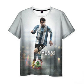 Мужская футболка 3D с принтом Leo Messi в Петрозаводске, 100% полиэфир | прямой крой, круглый вырез горловины, длина до линии бедер | barselona | messi | аргентина | барселона | месси | мяч | футбол
