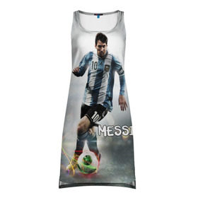 Платье-майка 3D с принтом Leo Messi в Петрозаводске, 100% полиэстер | полуприлегающий силуэт, широкие бретели, круглый вырез горловины, удлиненный подол сзади. | barselona | messi | аргентина | барселона | месси | мяч | футбол