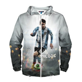 Мужская ветровка 3D с принтом Leo Messi в Петрозаводске, 100% полиэстер | подол и капюшон оформлены резинкой с фиксаторами, два кармана без застежек по бокам, один потайной карман на груди | barselona | messi | аргентина | барселона | месси | мяч | футбол
