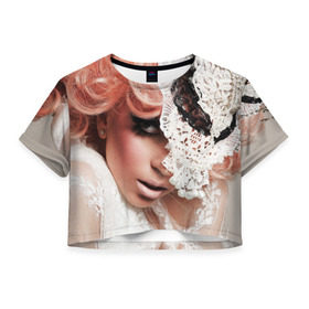 Женская футболка 3D укороченная с принтом Lady Gaga в Петрозаводске, 100% полиэстер | круглая горловина, длина футболки до линии талии, рукава с отворотами | lady gaga | звезда | знаменитость | леди гага | музыка | певица