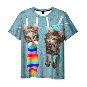 Мужская футболка 3D с принтом Мейн-кун 1 в Петрозаводске, 100% полиэфир | прямой крой, круглый вырез горловины, длина до линии бедер | Тематика изображения на принте: кот | котенок | котик | котэ | кошка | мейн кун | мейнкун | мэйн кун | мэйнкун