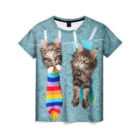 Женская футболка 3D с принтом Мейн-кун 1 в Петрозаводске, 100% полиэфир ( синтетическое хлопкоподобное полотно) | прямой крой, круглый вырез горловины, длина до линии бедер | Тематика изображения на принте: кот | котенок | котик | котэ | кошка | мейн кун | мейнкун | мэйн кун | мэйнкун