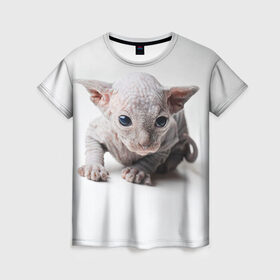 Женская футболка 3D с принтом Сфинкс 1 в Петрозаводске, 100% полиэфир ( синтетическое хлопкоподобное полотно) | прямой крой, круглый вырез горловины, длина до линии бедер | кот | котенок | котик | котэ | кошка | сфинкс