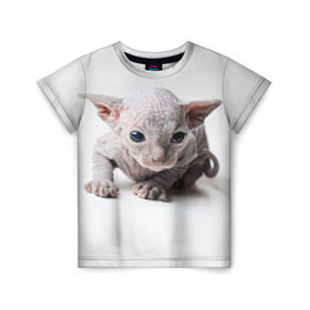 Детская футболка 3D с принтом Сфинкс 1 в Петрозаводске, 100% гипоаллергенный полиэфир | прямой крой, круглый вырез горловины, длина до линии бедер, чуть спущенное плечо, ткань немного тянется | Тематика изображения на принте: кот | котенок | котик | котэ | кошка | сфинкс