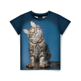 Детская футболка 3D с принтом Мейн-кун 2 в Петрозаводске, 100% гипоаллергенный полиэфир | прямой крой, круглый вырез горловины, длина до линии бедер, чуть спущенное плечо, ткань немного тянется | кот | котенок | котик | котэ | кошка | мейн кун | мейнкун | мэйн кун | мэйнкун